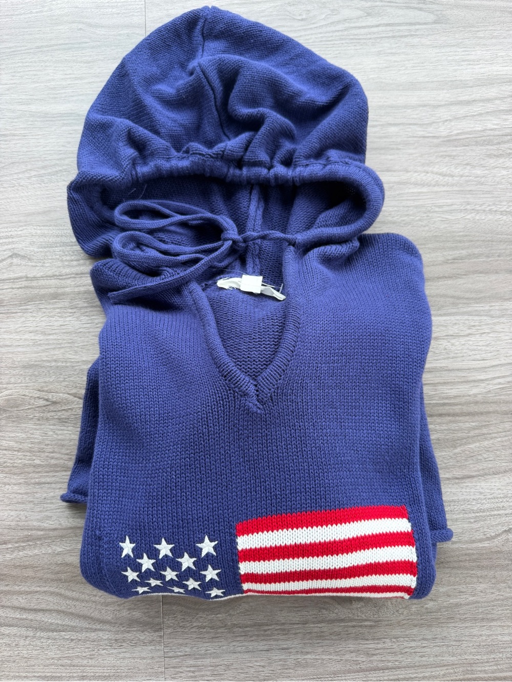 Brit.NY Womens Plus 1X American Flag Pullover Sweater Hoodie Blue Cotton